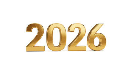 Golden 3d numbers spelling out the year 2026