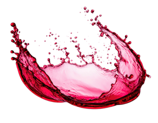 Artistic splash of crimson liquid against a dark backdrop. The fluid forms an elegant wave