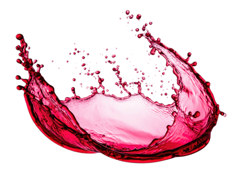 Artistic splash of crimson liquid against a dark backdrop. The fluid forms an elegant wave