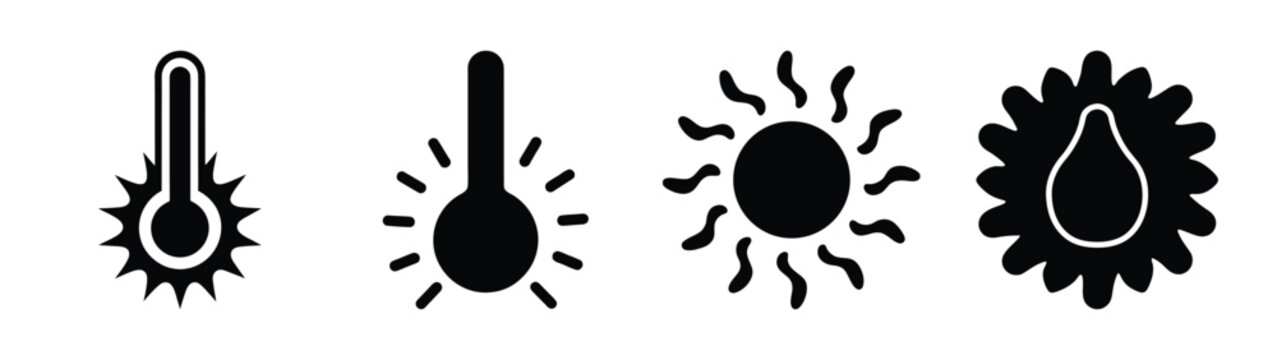 Collection of heatwave icons sun thermometer and heat symbol for weather forecasts