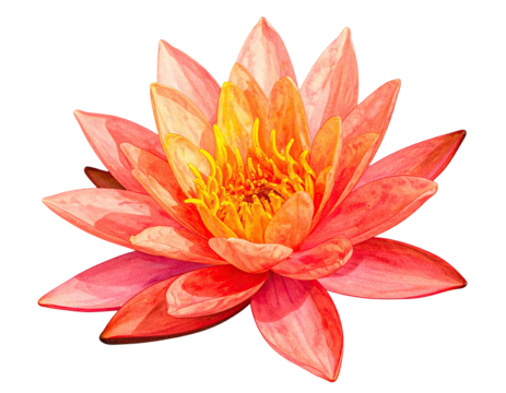 A vibrant, watercolor-style close-up of a blooming lotus flower against a solid black background