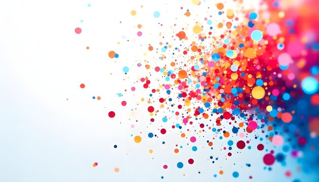 confetti explosion of multicolored dots splashes across a white background.