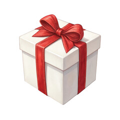 Obraz premium 3d white gift box with red ribbon isolated on transparent background