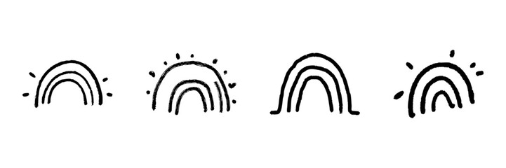 Obraz premium Hand-Drawn Rainbow Line Icon Set In Doodle Style. Symbol Of Hope, Positivity, And Diversity Outline Sketch Collection. Whimsical And Playful Design. Hand Drawn Isolated Vector Illustration