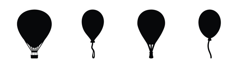 Four silhouettes of black balloons ascending on