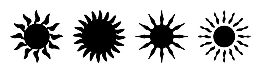 Four stylized sun icons representing heat and summer weather conditions