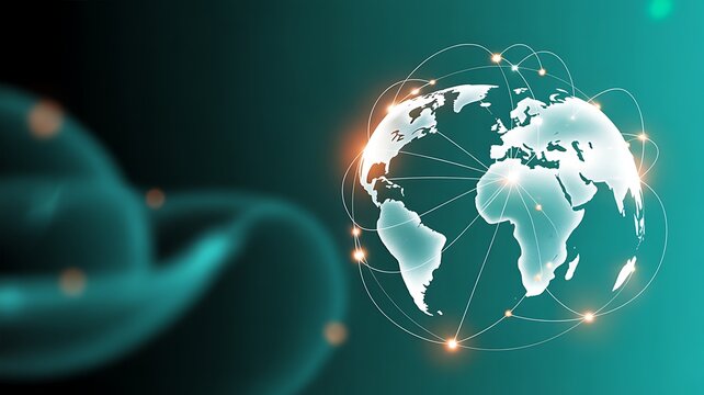 Futuristic global network with glowing connections and digital globe