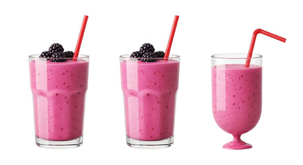 Refreshing Blackberry Smoothie Trio Healthy Pink Drinks for Wellness Summer Treats Fruit on transparent background