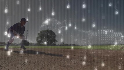 Teen baseball player reacting to grounder scooping, throwing to 1st as overlay shifting over player - Powered by Adobe