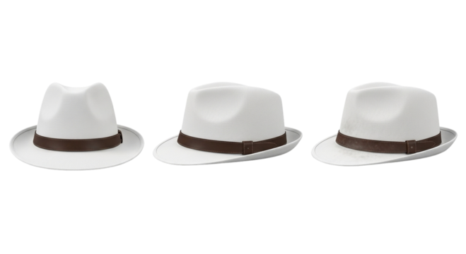 Timeless White Fedora Hats A Trio of Classic Style for Summer Fashion Men s Accessories on transparent background
