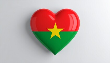 "Create a heart-shaped emblem featuring the Burkina Faso flag, symbolizing love, patriotism, and national pride."