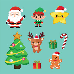 Whimsical Christmas Clipart with Santa Claus and Friends