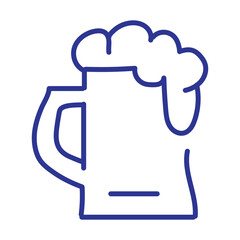 Simple blue outline illustration of a frothy beer mug