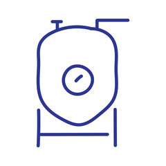 Simple blue line drawing of a large industrial tank with a gauge
