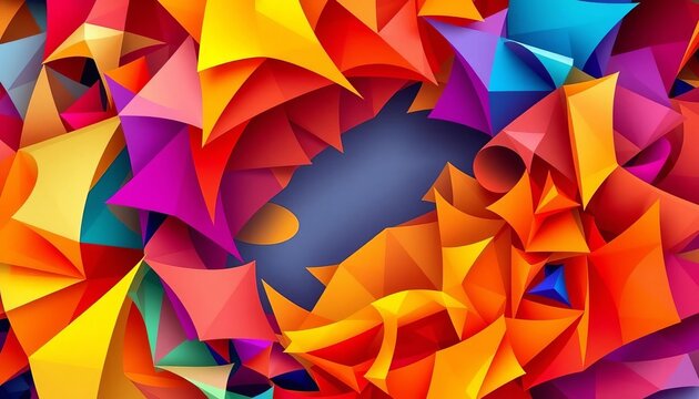Intricate, colorful shapes forming a dynamic, abstract composition,  art,  triangles