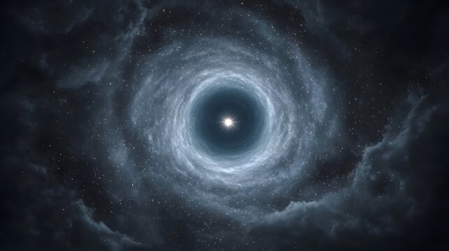 A swirling vortex of cosmic dust and light forms a mysterious tunnel through the deep expanse of space