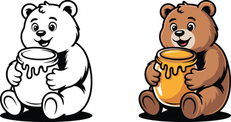 Fototapeta premium Bear Holding Honey Cartoon