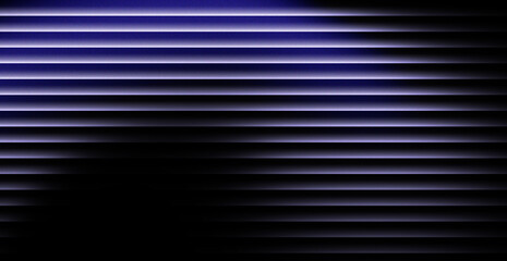 Mysterious dark window blinds with subtle purple light casting dramatic shadows, perfect for suspenseful or atmospheric scenes