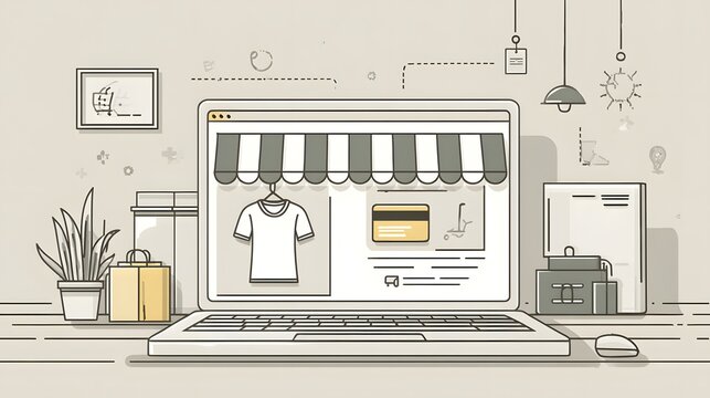 Digital marketplace storefront displayed on a modern computing device showing merchandise and payment options