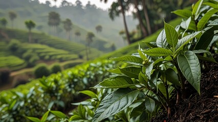 Obraz premium lush green tea plantation and rice terraces in Bali, Indonesia