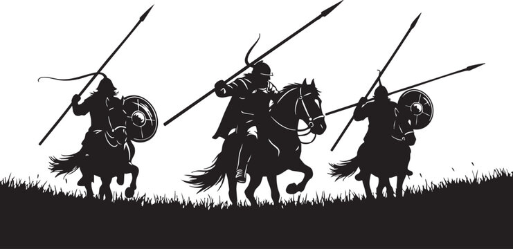 Warriors with Spears Silhouettes