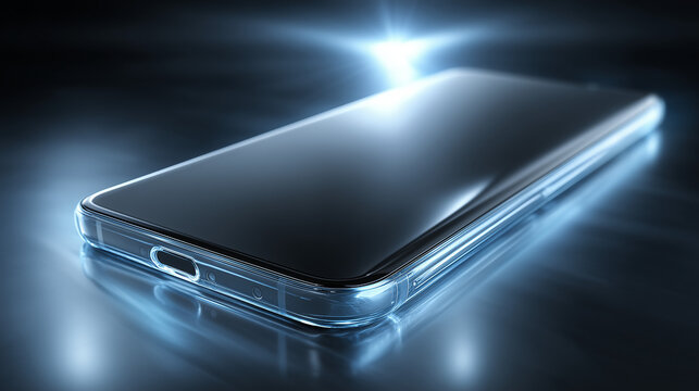 cell phone emitting radiant light, gray and black color scheme, abstract isometric background, modern technology vibe, suitable for website banner, social media header, app UI design - Powered by Adobe