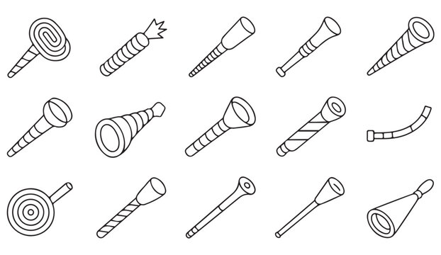 Vector illustration of various funnel heads, spouts, and nozzle tools in outline style for design and technical graphics