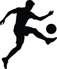 Dynamic silhouette of a soccer player kicking a ball in mid air action shot