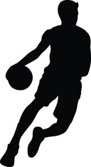 Dynamic silhouette of a basketball player dribbling the ball with intensity and motion