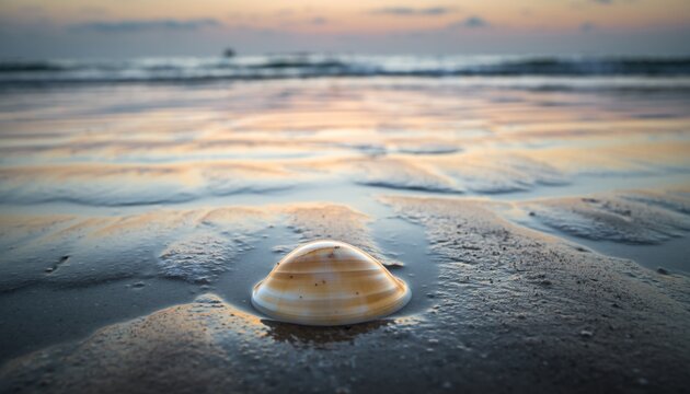 Seashell on Sandy Beach at Dusk