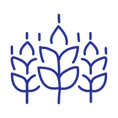 Simple blue line drawing of three wheat stalks, symbolizing agriculture and harvest.