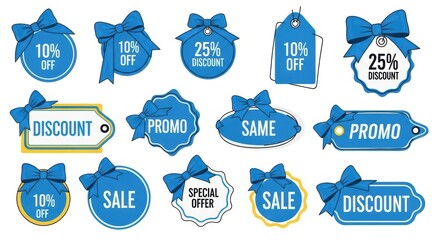 Seasonal Savings: Blue Winter Sale Banner with Ribbon and Discount Badges