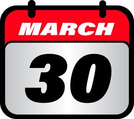 Calendar icon with number 30 concept for date, day, event, appointment, schedule, planning, reminder, or agenda vector illustration !