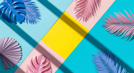 Bright colorful tropical leaf geometric pattern artistic decorative backdrop