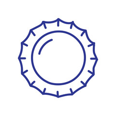 Simple blue outline of a bottle cap, symbolizing refreshment and beverages.