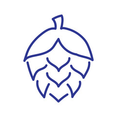 Simple blue outline of a hop cone, representing brewing and craft beer.