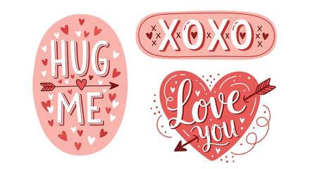 Collection of cute valentines day labels for festive designs and decorations