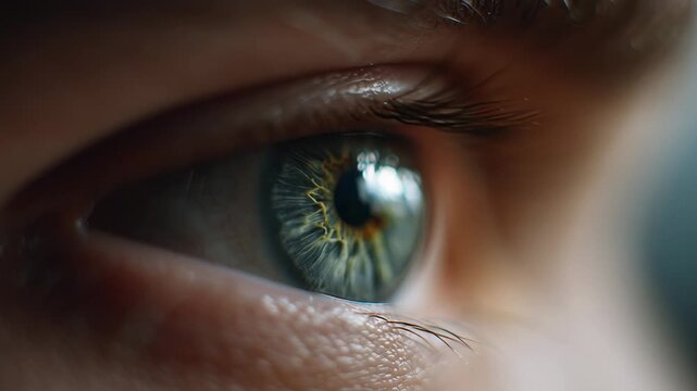 Detailed close-up of a human eye showcasing vibrant colors and intricate patterns in the iris