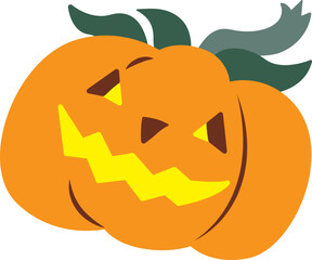 Spooky orange halloween jack o lantern with green stem
