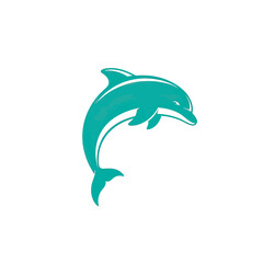 Obraz premium Elegant teal dolphin emblem leaping joyfully, perfect for ocean conservation, marine life education, or coastal travel branding, exuding playful energy