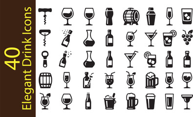 40 Elegant Drink Solid Icons Set