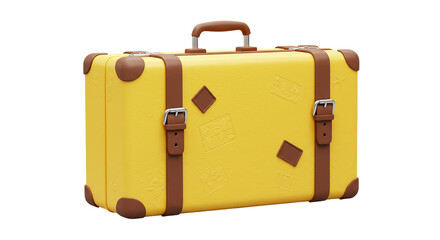 Vintage Yellow Suitcase Adventure Awaits Travel Memories Exploration Classic Luggage 3D on transparent background