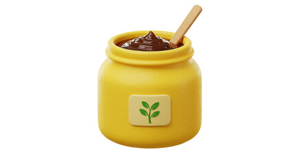 Chocolate Spread Jar with Wooden Spoon Healthy Vegan Sweet Cream Food Culinary Ingredient on transparent background