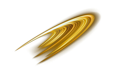 Golden light trails forming an oval shape against a black background in a dynamic composition