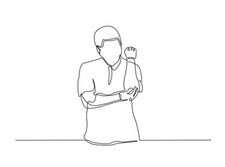 Man suffering from elbow joint pain outline draw illustration. Continuous line art drawing of Man having elbow pain soreness from injury. Editable stroke.