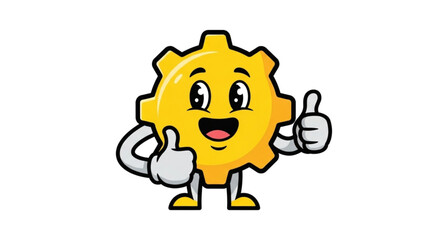 Cute Orange Gear Character Giving Thumbs Up Cartoon Illustration for Mechanical Engineering, Automation, Machinery, STEM Education, Industrial Design, and Positive Motivation Concepts