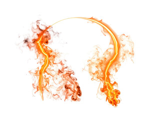 Artistic depiction of flaming, electrified shapes, resembling audio equipment