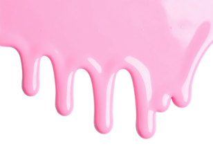 Glossy, pink liquid, dripping down against a black background. Playful, vibrant, and visually striking