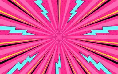 Comic pop art background. Comic book background with thunder and lightning in halftone style.