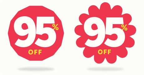 95% off, abundance, sale, sticker, purchase, value, percenl, template, price, tag, label, offer, discount, label, market, shop, percent, promo, value. Vector, icon, set